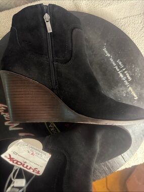 Lucky Brand Black Suede Wedge Ankle Booties